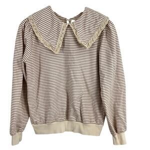 Olive Clothing Stripe Long Sleeve Top Lace Collar Women Size S/M Prairie Core